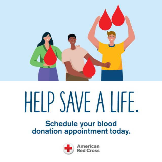 A group of people holding blood bags in front of a blue background.